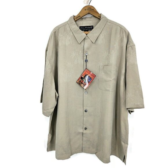 Guy Buffet Other - New Guy Buffet Silk Hawaiian Shirt Mens XXL Solid Tropical Beige Button Front